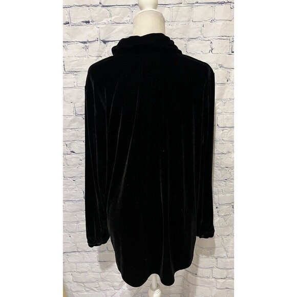 D & Co. Women's Stretch Velvet Top Black Button Up Blouse QVC Size XL - Picture 4 of 6